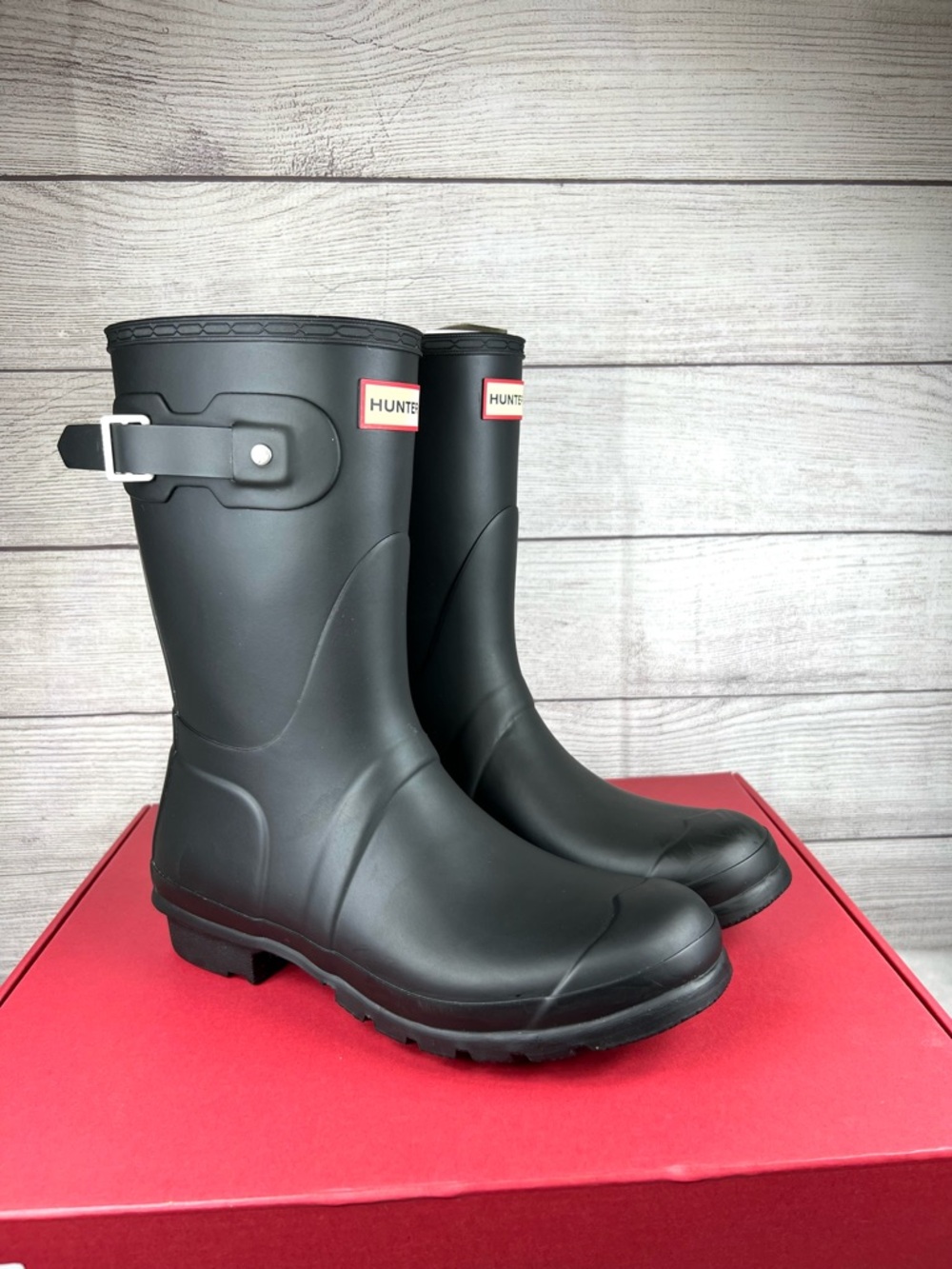Hunter Original Short Adjustable Women’s Waterproof Boots Black NEW Size 9